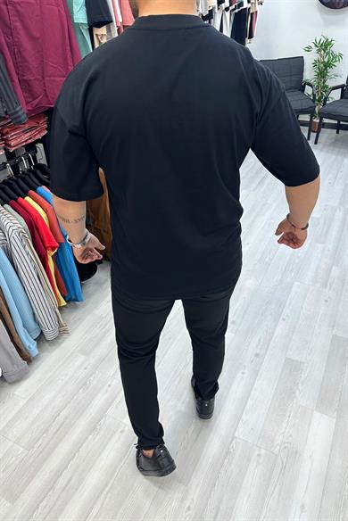 Siyah Göğüs Cep Oversize Tshirt