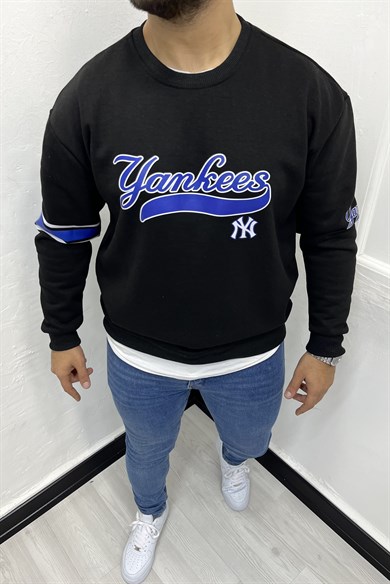 Siyah NY Baskılı  İçi Polar Oversize Sweatshirt