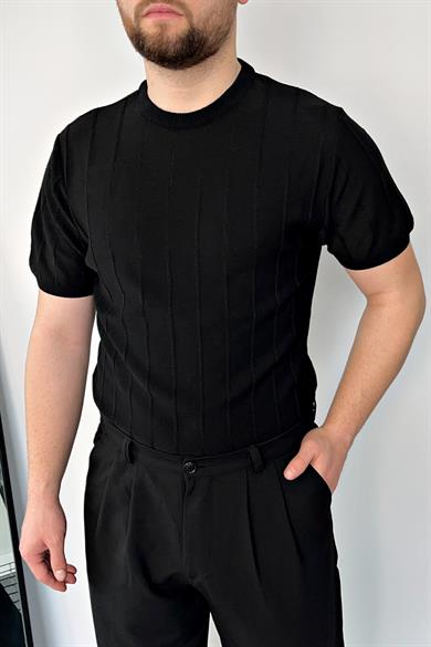 Siyah Örme Triko Tshirt