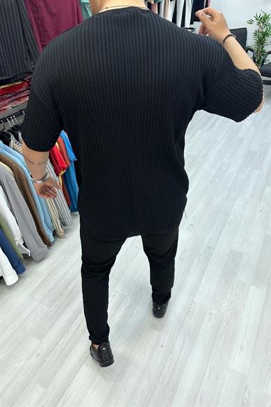 Siyah Oversize Fitilli Triko Tshirt