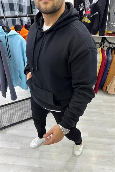 Siyah Oversize Kapüşonlu Sweat