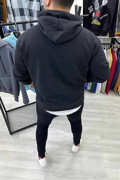 Siyah Oversize Kapüşonlu Sweat
