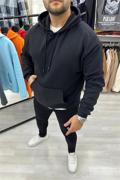 Siyah Oversize Kapüşonlu Sweat