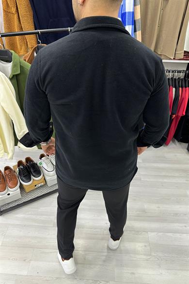 Siyah Slim Fit Kalın Polar Gömlek