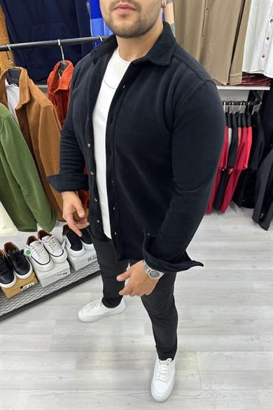 Siyah Slim Fit Kalın Polar Gömlek
