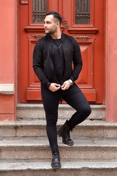 Siyah Slim Fit Nubuk Ceket