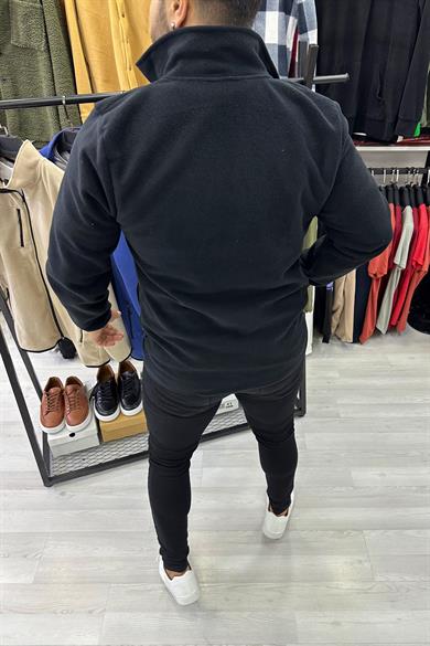 Siyah Tam Fermuarlı Polar Ceket