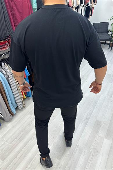 Siyah V Desenli Oversize Tshirt