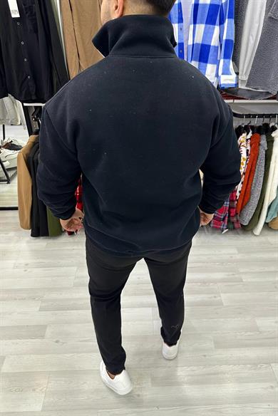 Siyah Yarım Fermuarlı Sweat