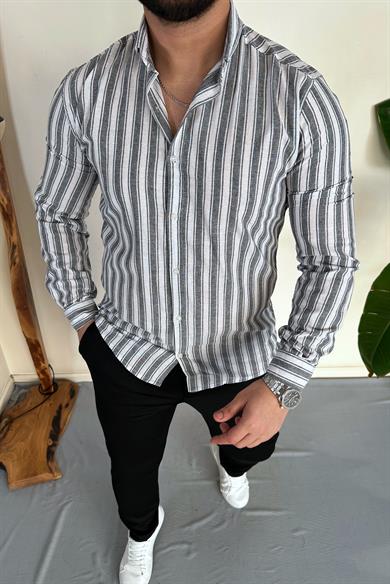 Slim Fit Çizgili Gömlek