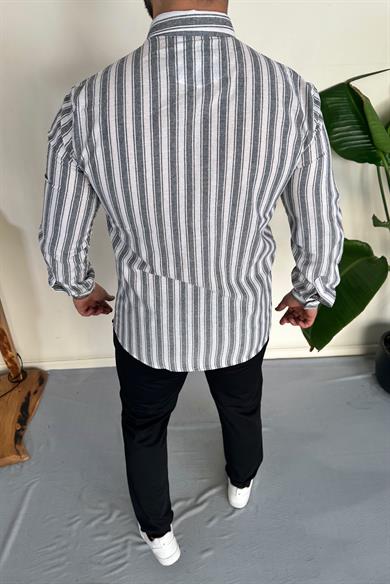 Slim Fit Çizgili Gömlek