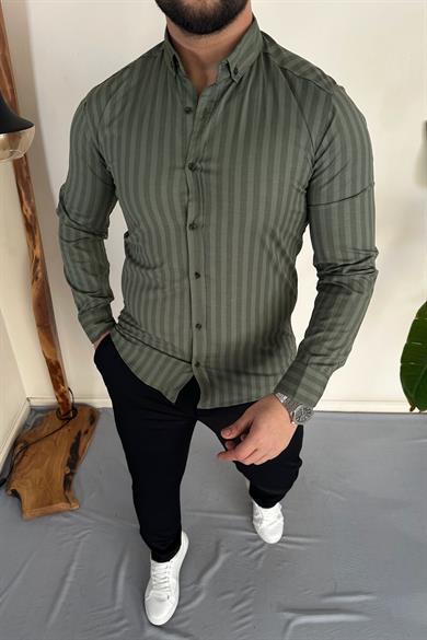 Slim Fit Çizgili Gömlek