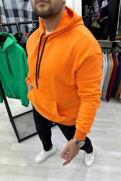 Turuncu Oversize Kapüşonlu Sweat