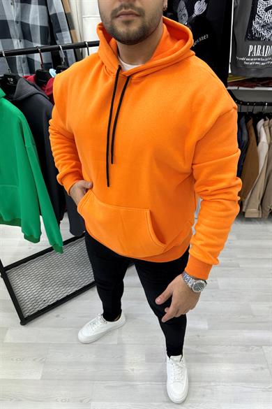 Turuncu Oversize Kapüşonlu Sweat