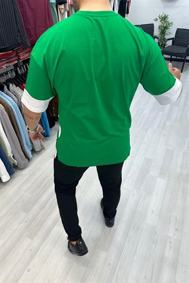 Yeşil Beyaz Parçalı Oversize Tshirt