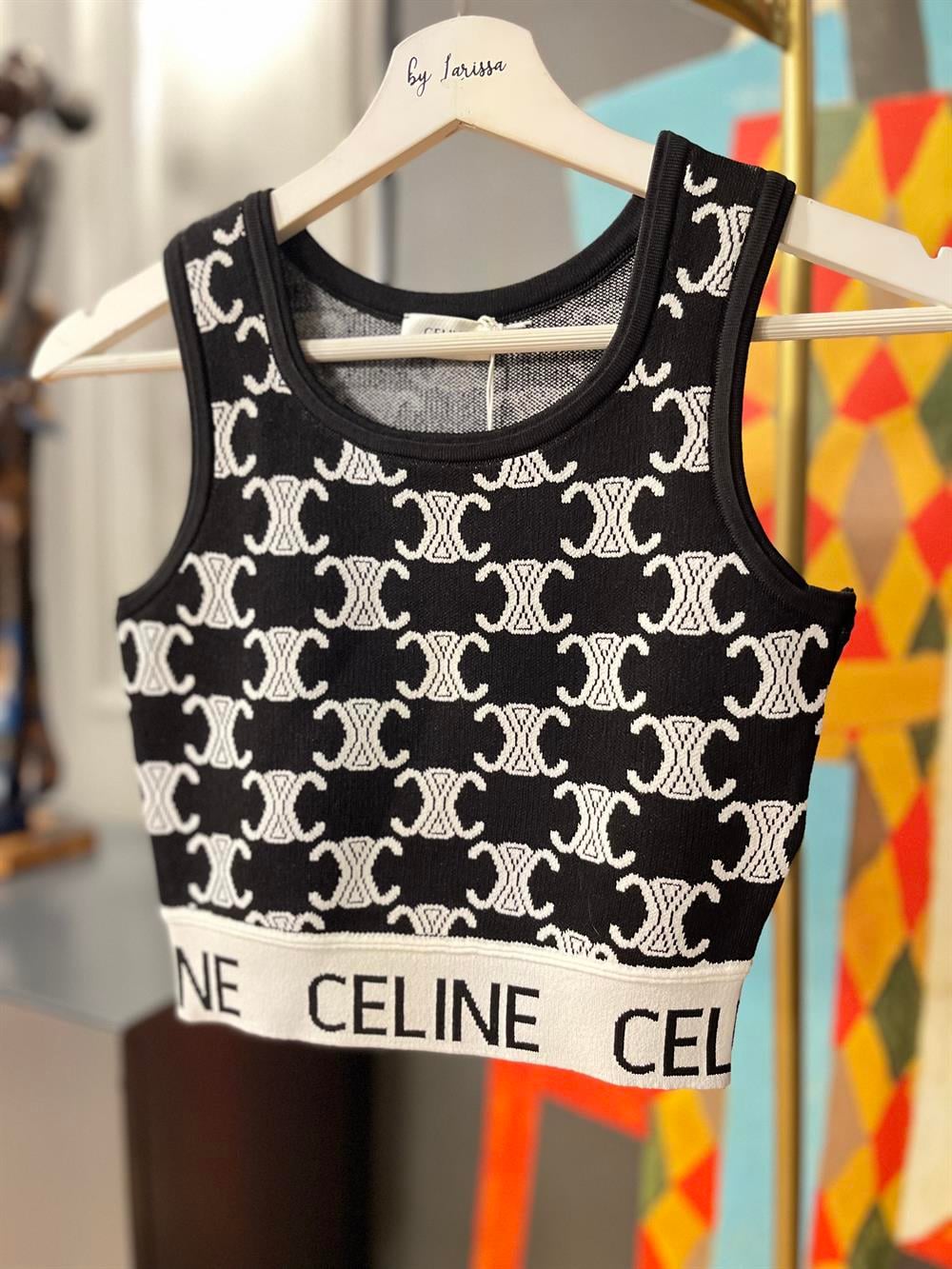 Celine siyah desenli tank top