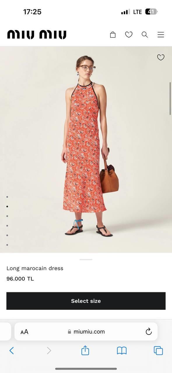 YENİ SEZON MİU MİU TURUNCU ÇİÇEKLİ  ELBİSE 