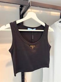 YENİ SEZON PRADA SİYAH CROP TOP