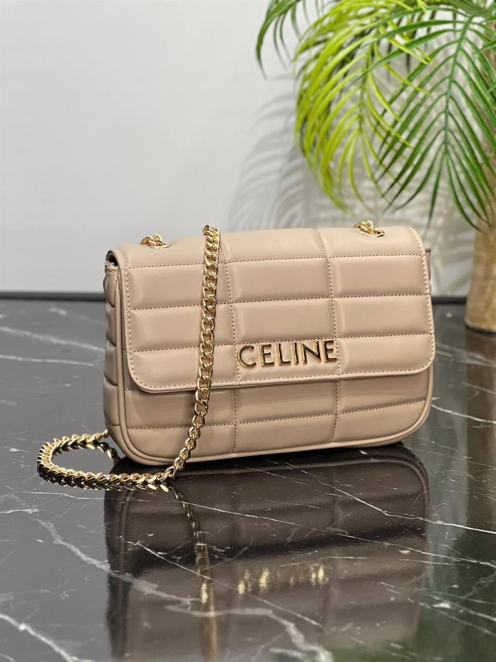 CELİNE BEJ CHAİN SHOULDER BAG MATELASSE 
