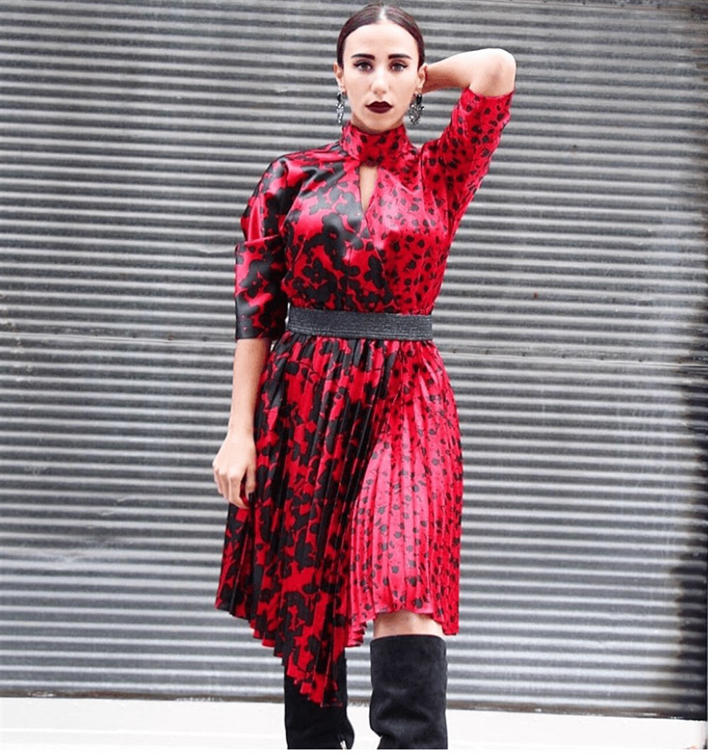 Kırmızı Leopar Desenli Elbise