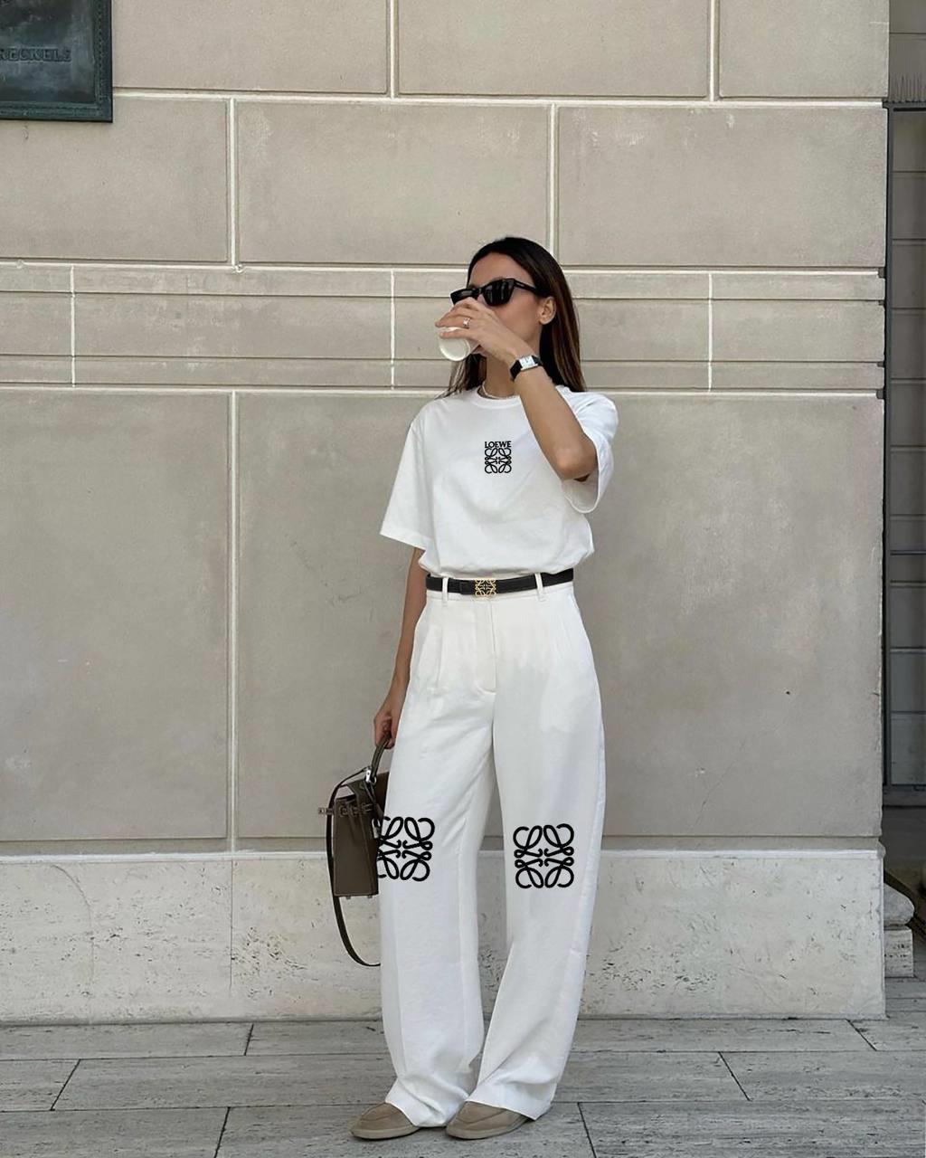 Loewe beyaz pantolon beyaz tshirt takım
