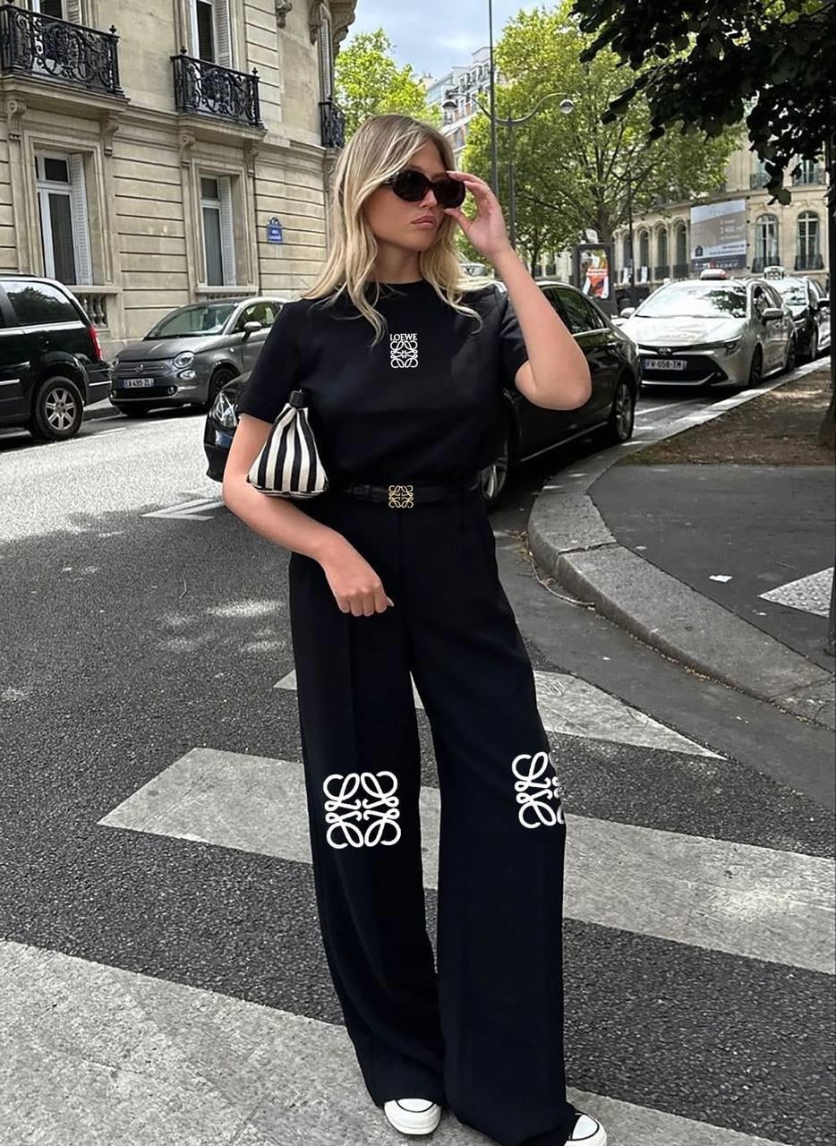 Loewe siyah pantolon siyah tshirt takım