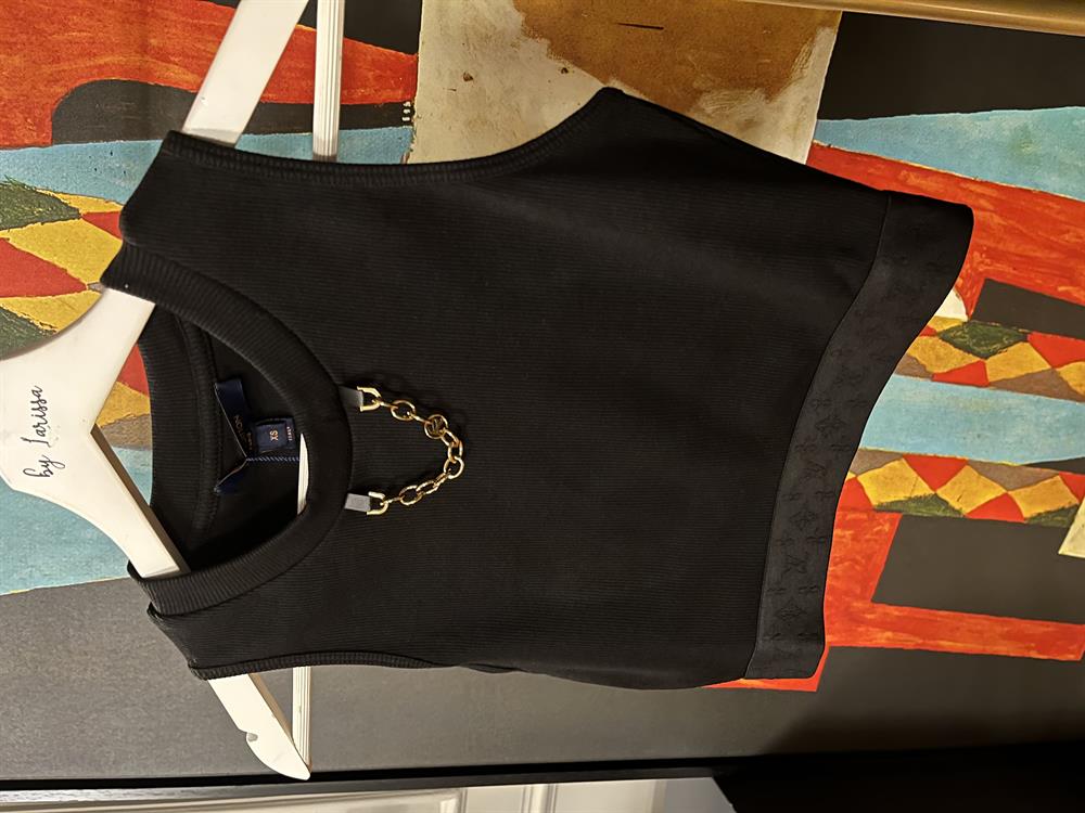 LV SİYAH ZİNCİR DETAYLI CROP TOP