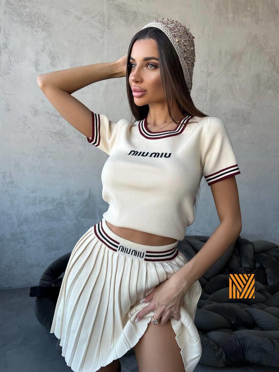 Miu bej triko etek bluz takım