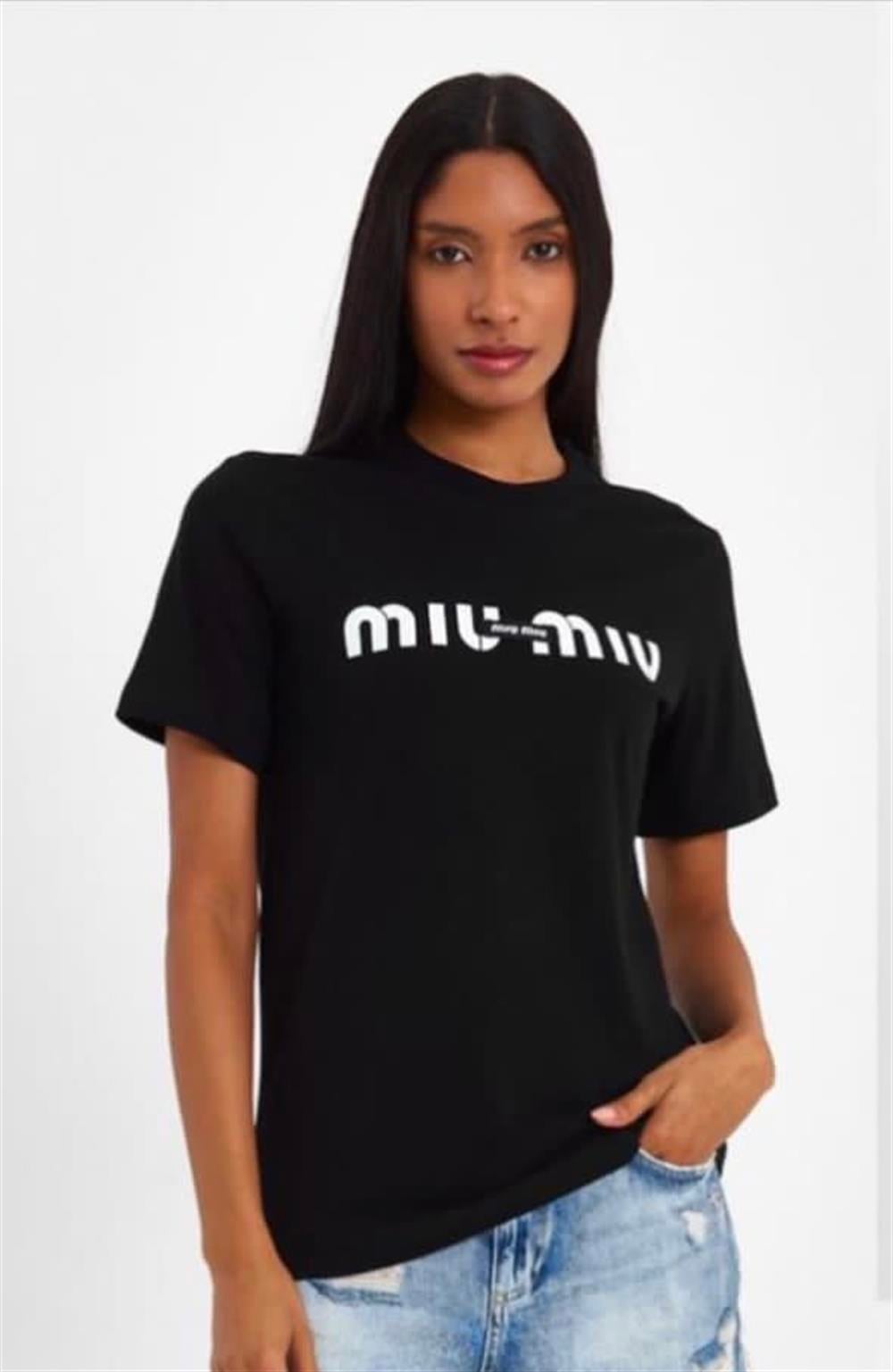 Miu miu siyah önü detaylı tshirt 