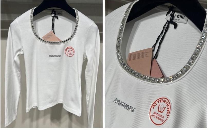 MİU TAŞLI BEYAZ UZUN KOLLU TSHİRT