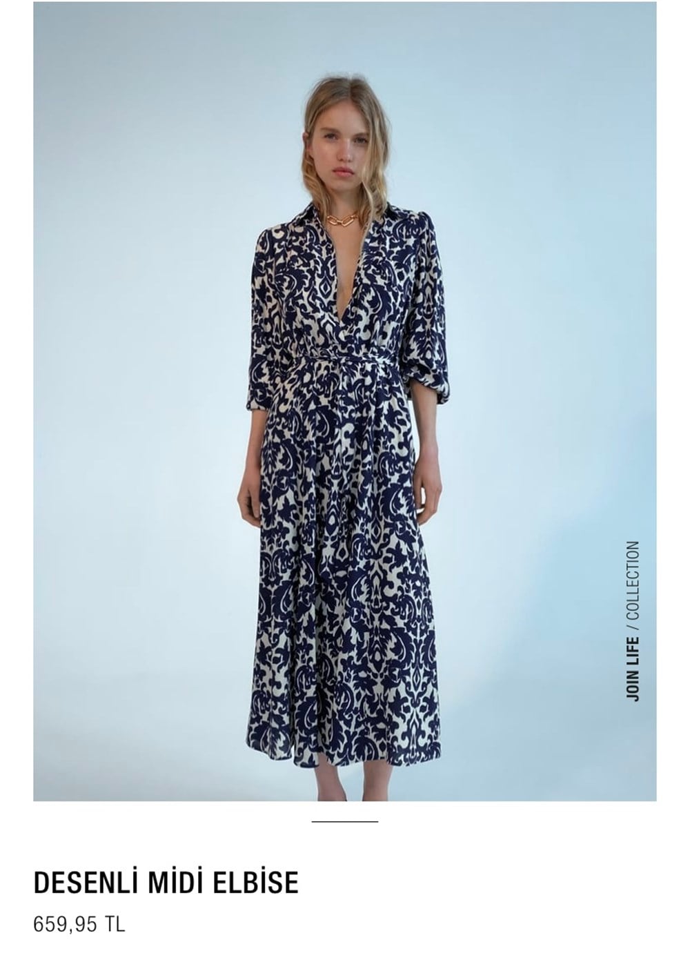 orjinal marka desenli midi elbise