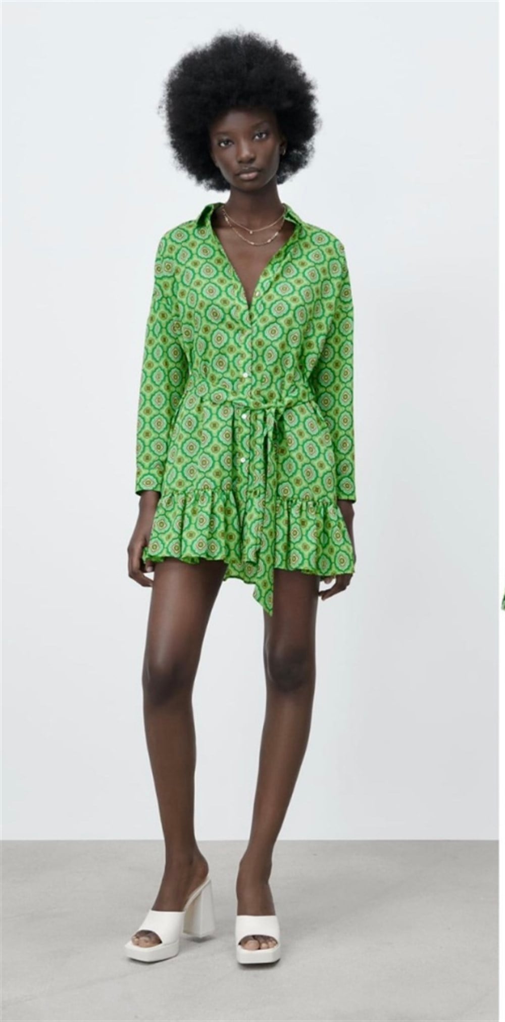 ORJİNAL MARKA ZR YEŞİL DESENLİ ELBİSE