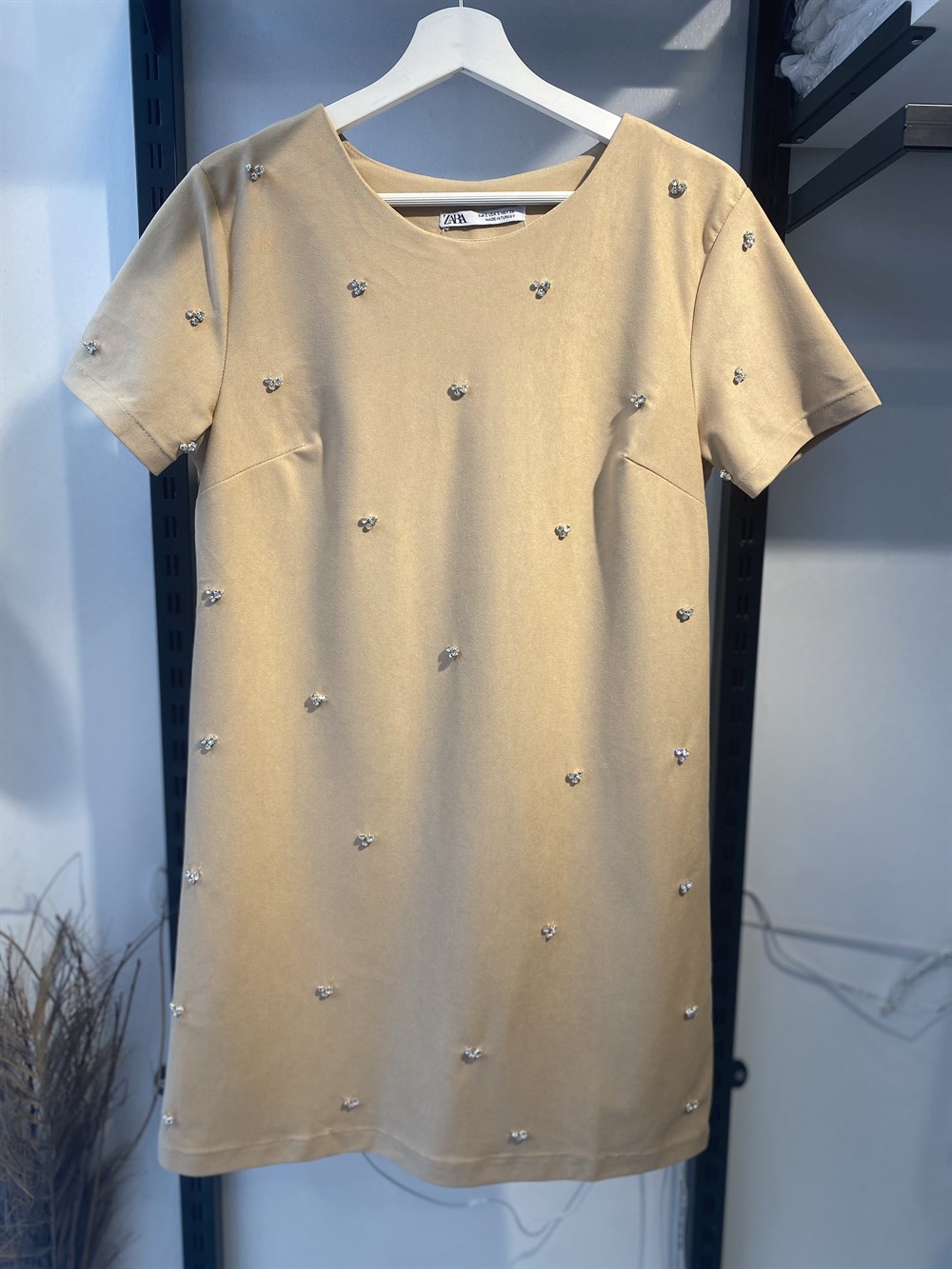 Orjinal ZR suni deri taşlı elbise