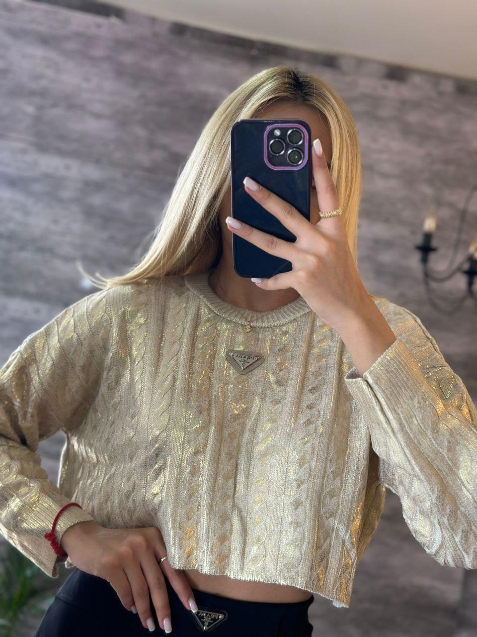 PRDA PARLAK BEJ CROP KAZAK