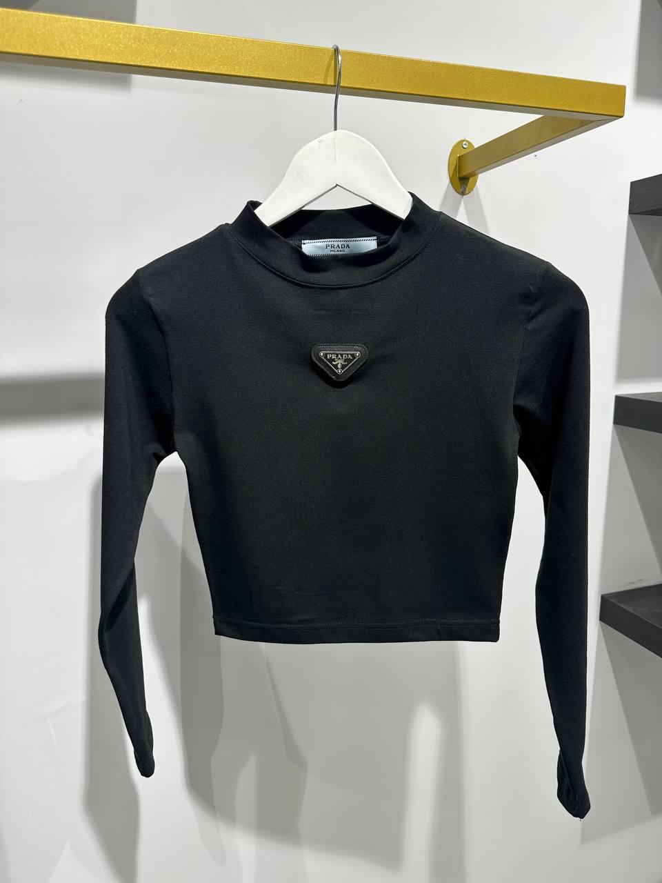 PRDA SİYAH UZUN KOLLU CROP TOP