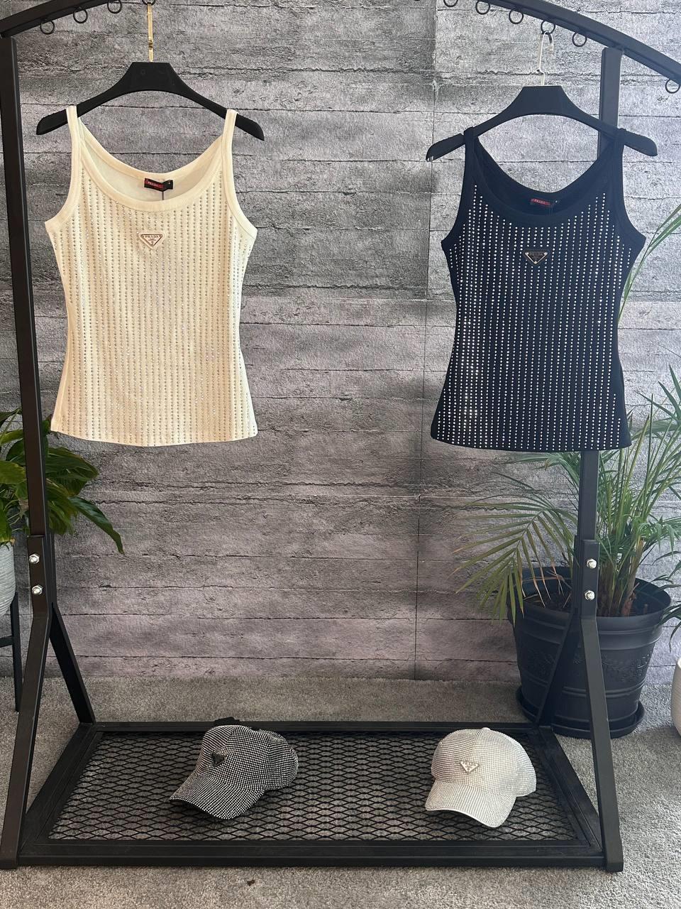 Prda taşlı siyah tank top