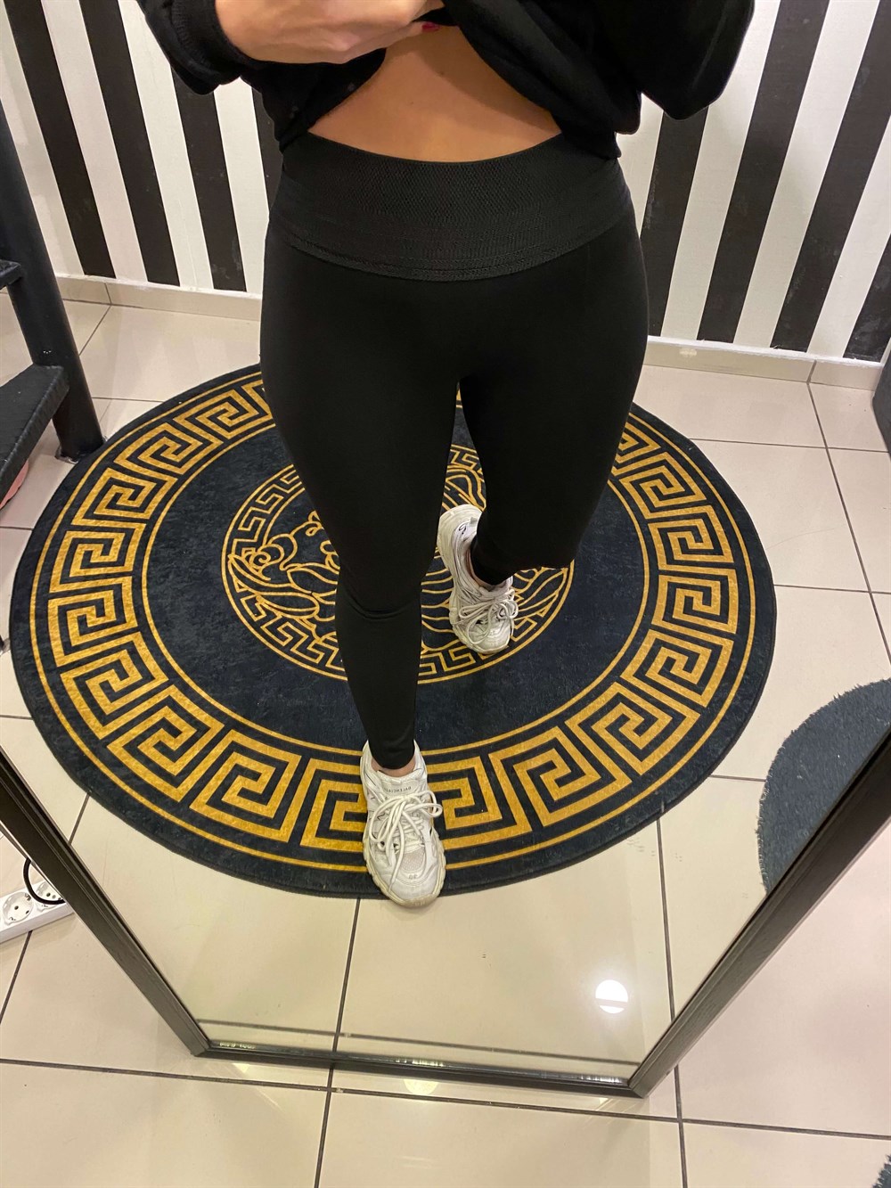 Siyah Yüksek Bel Toparlayıcı Örme Tayt