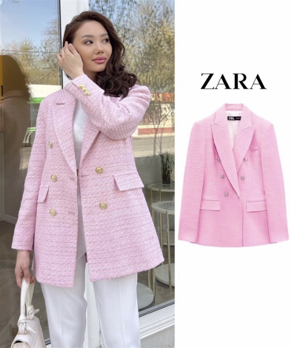 Пиджак Зара розовый твидовый