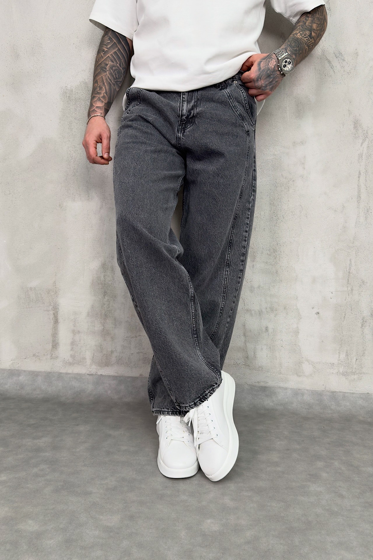 Açık Gri Relax Baggy Pantolon