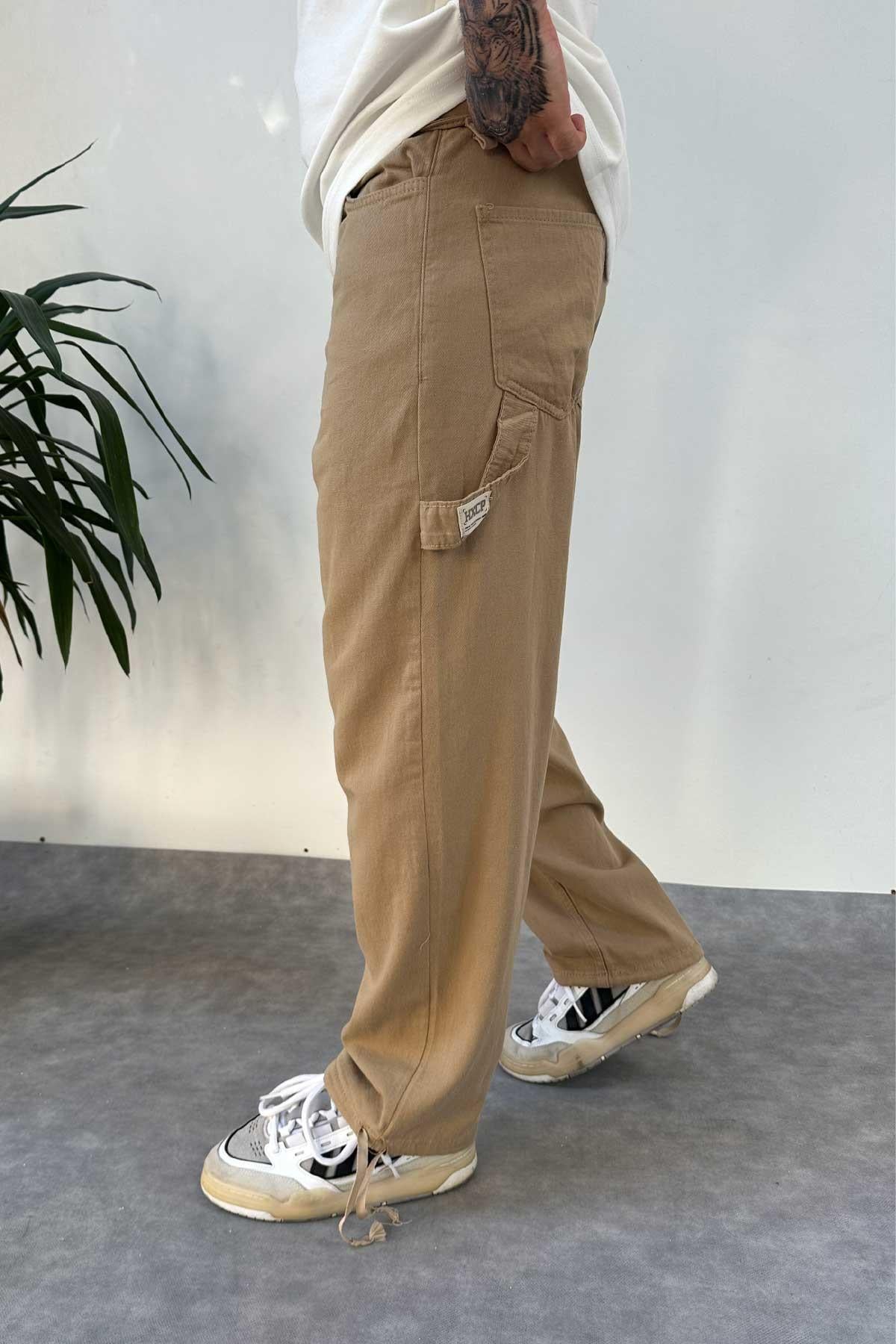 Açık Kaverengi Paçası Ayarlanabilir Baggy Pantolon