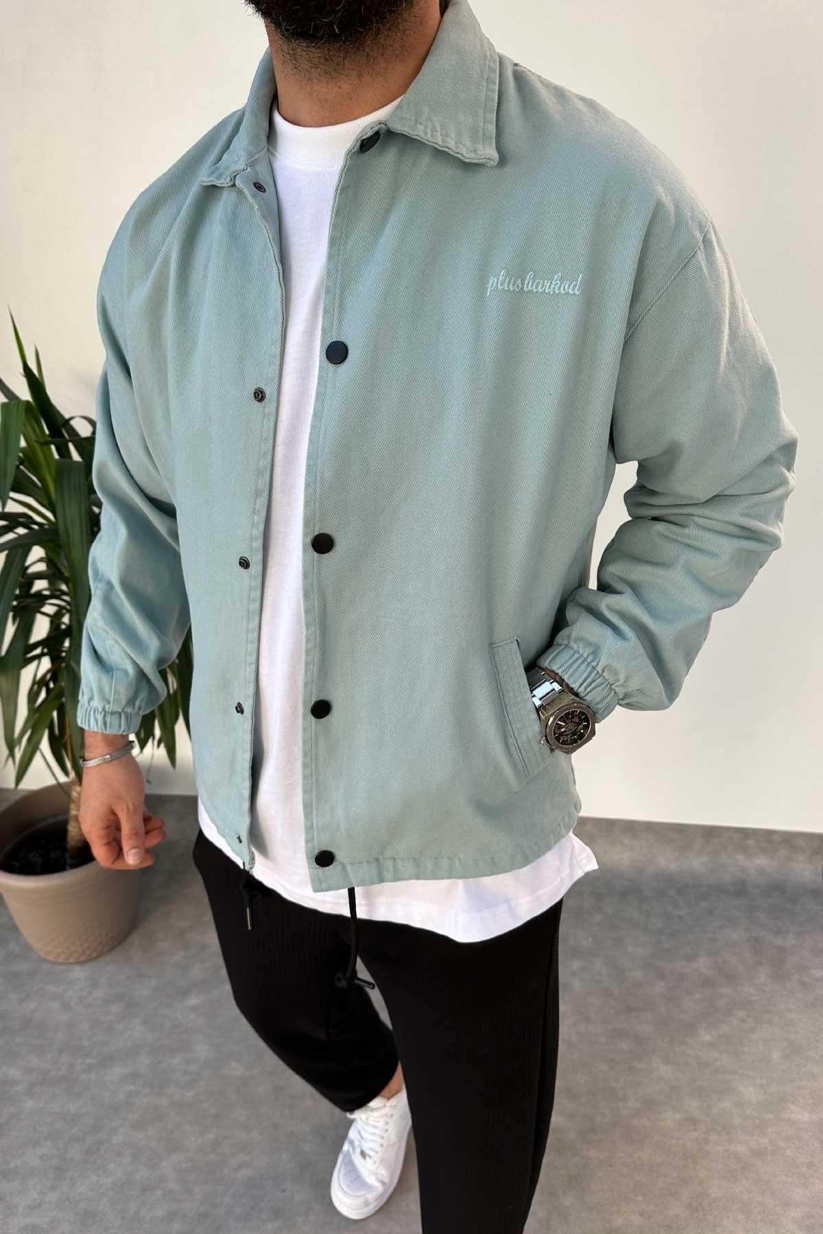 Açık Mavi Oversize Gabardin Ceket 