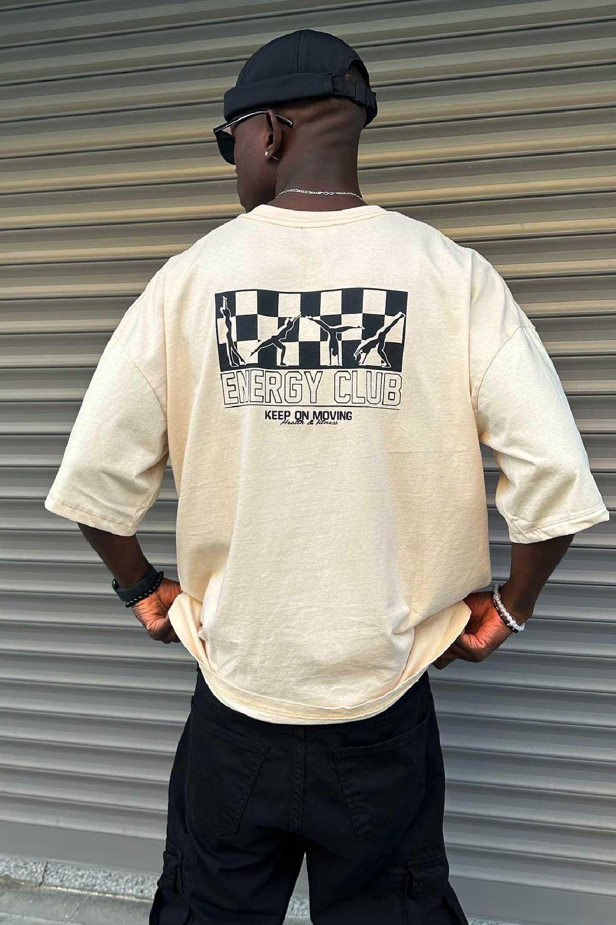Baskılı Bej Oversize T-Shirt