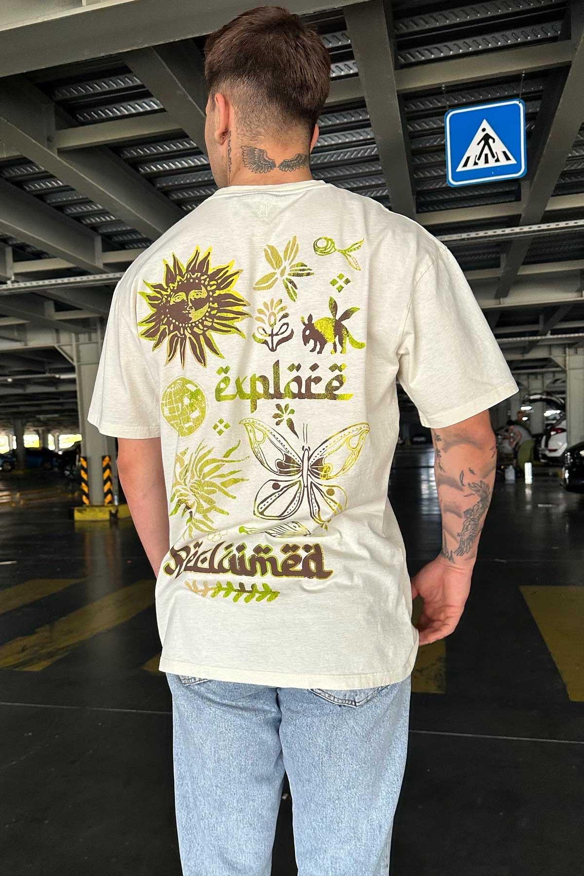 Bej Arkası Desenli T-Shirt