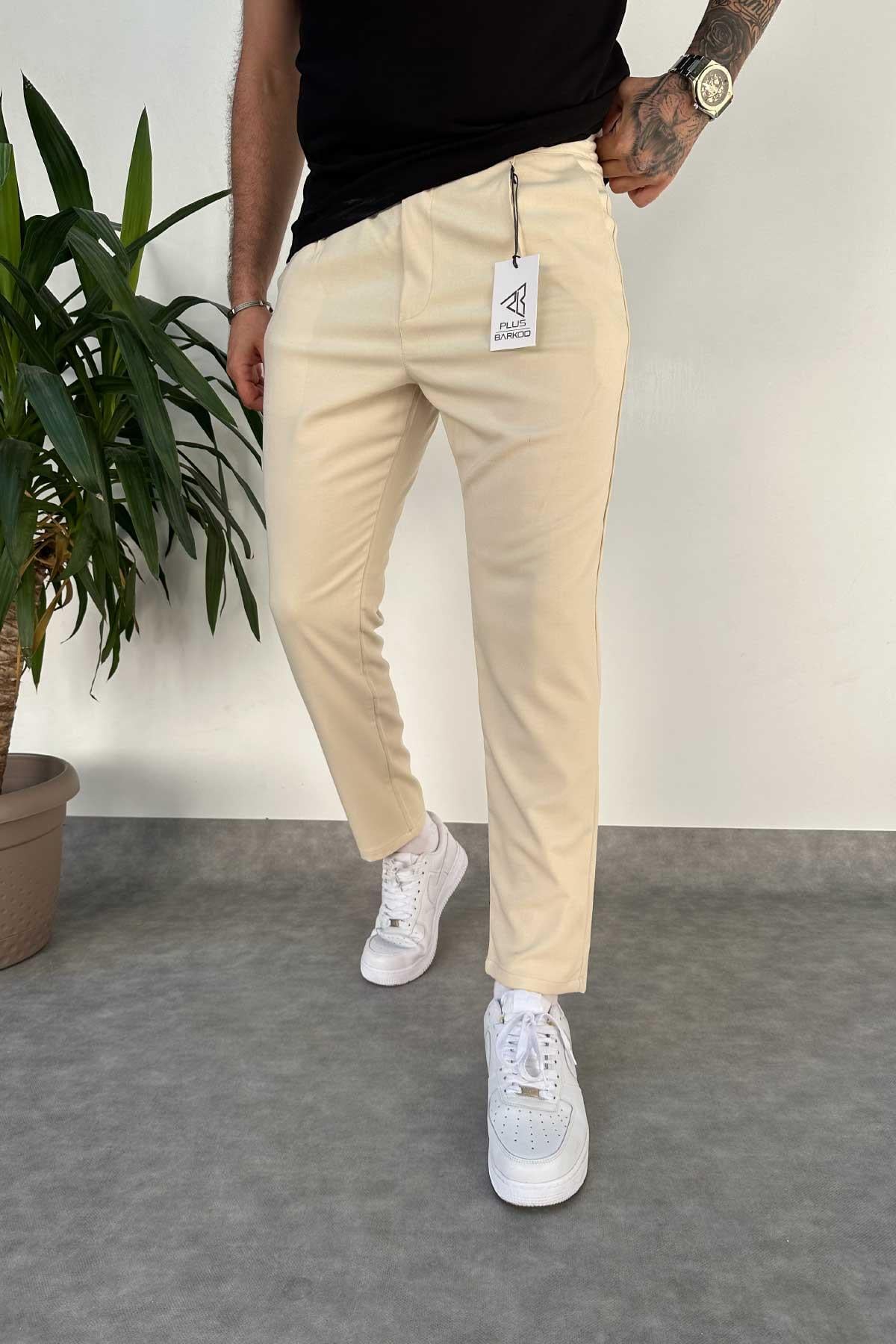 Bej Normal Kalıp Kumaş Pantolon