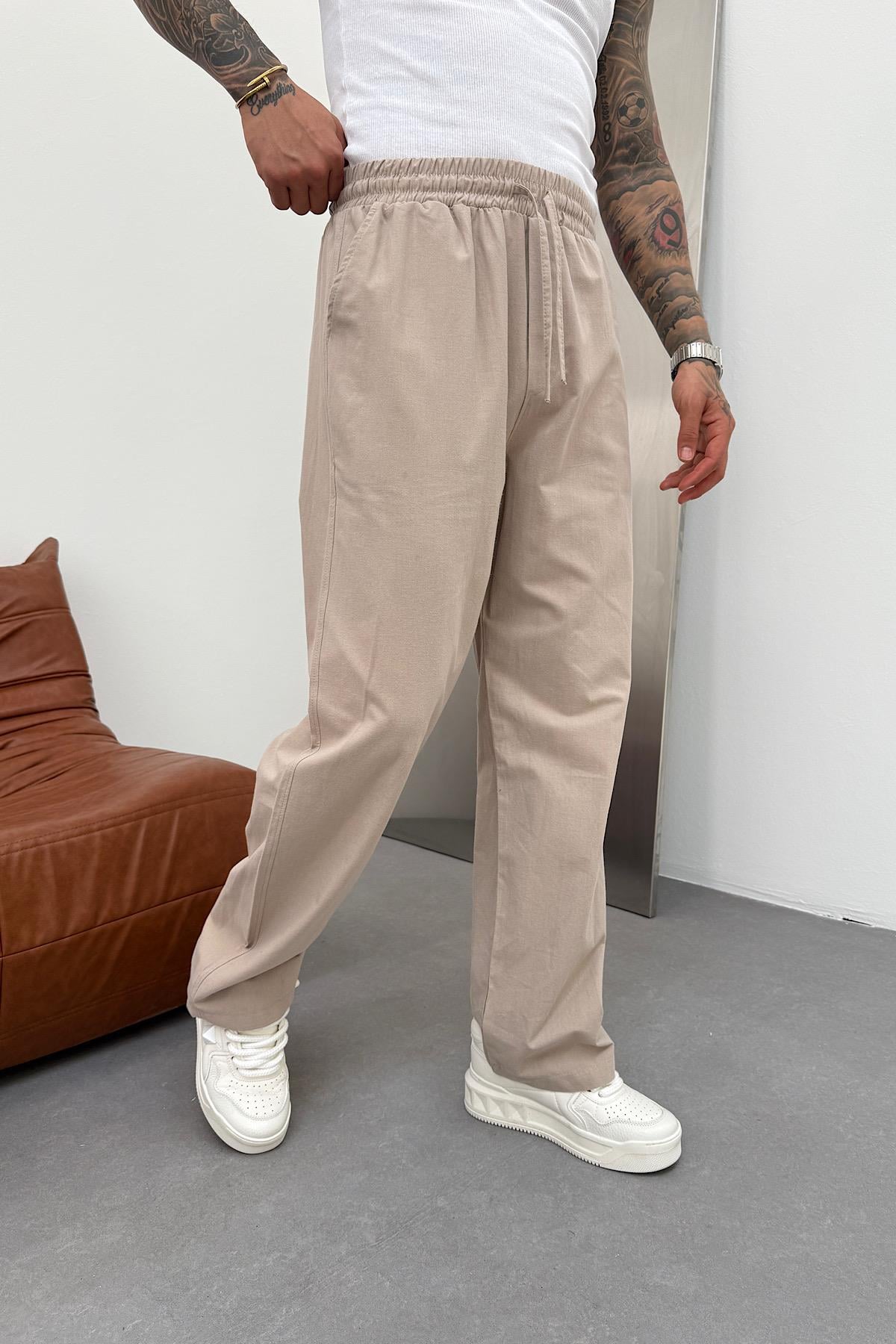 Bej Rahat Kalıp Baggy Pantolon 