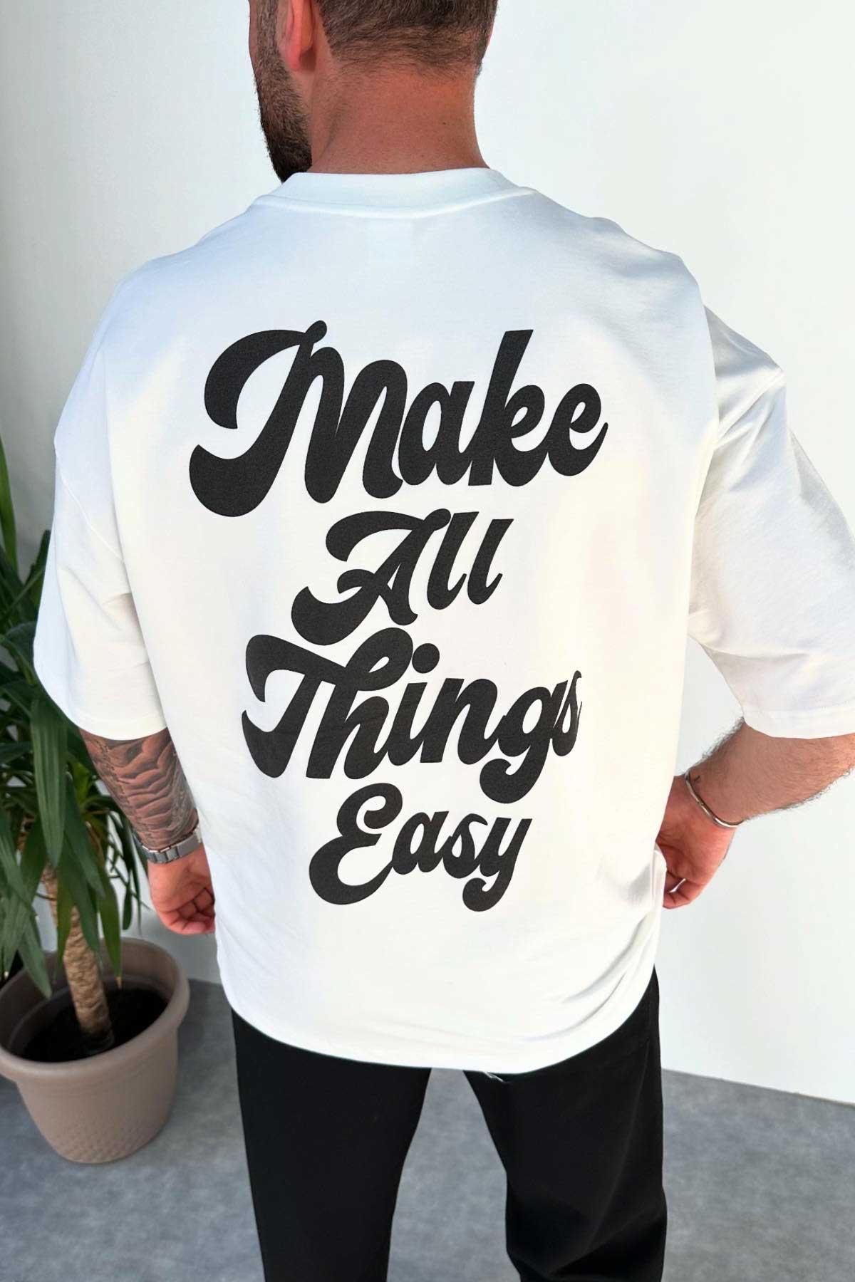 Beyaz Arkası Baskılı T-Shirt