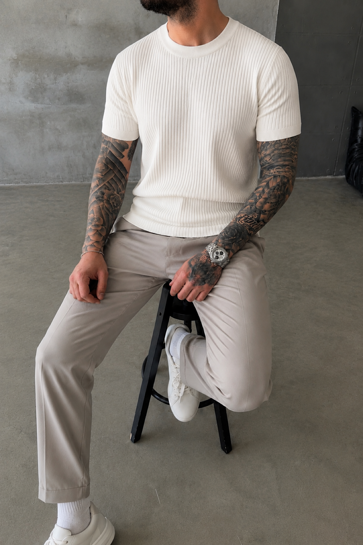 Beyaz Fitilli Basic T-Shirt