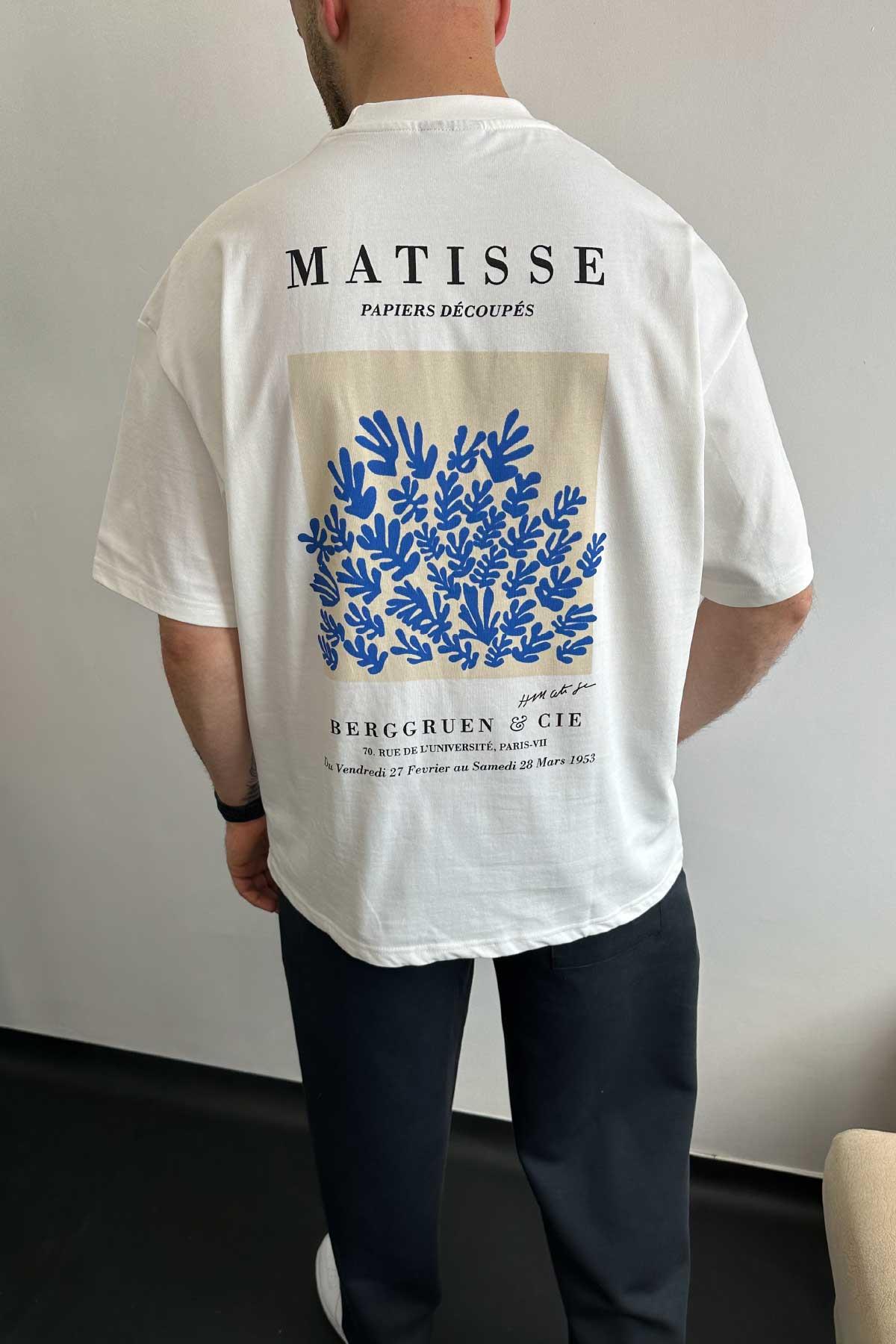 Beyaz Matisse Baskılı Oversize T-Shirt