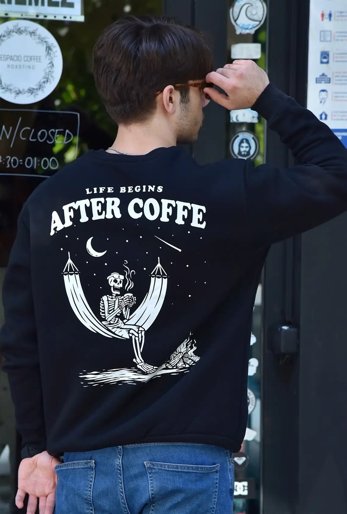Bol Kalıp After Coffee Sweatshirt Siyah