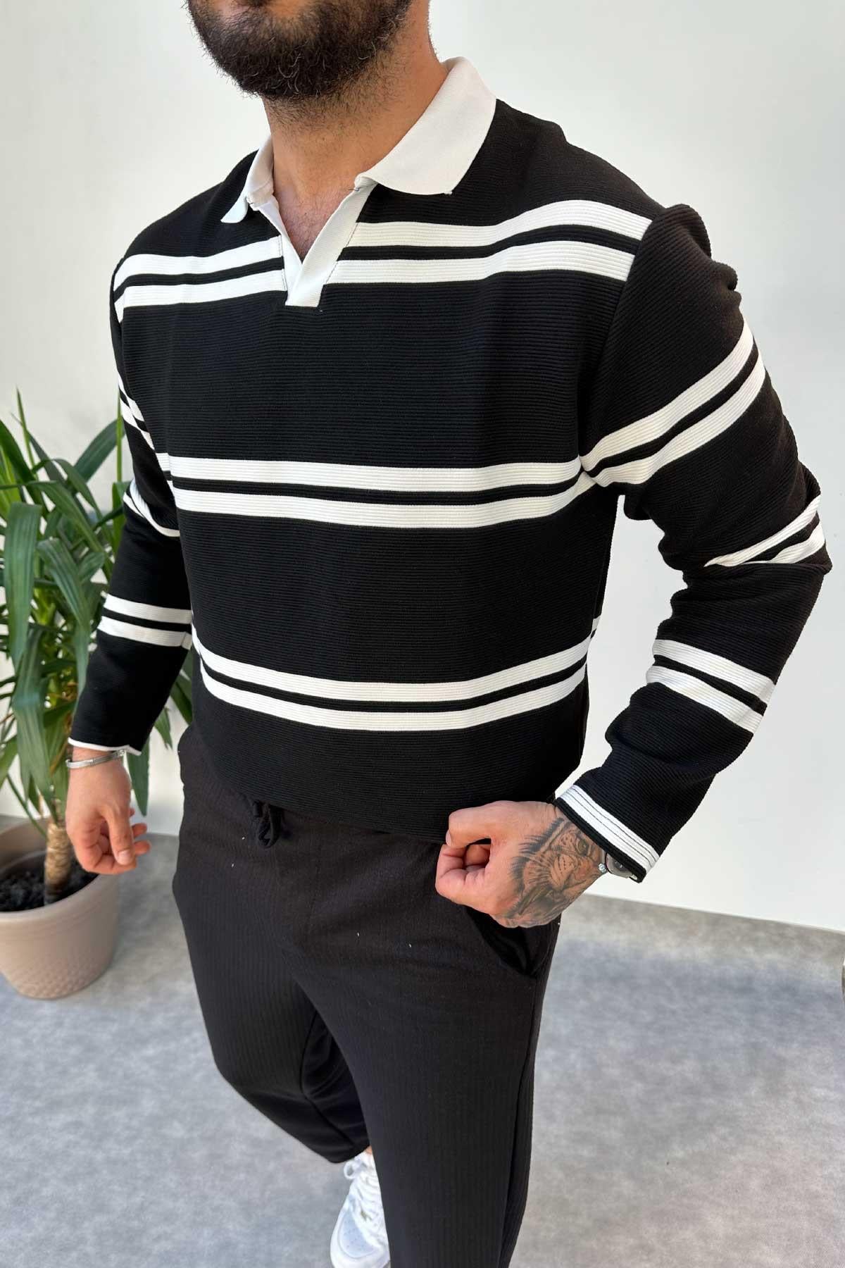 Bol Kalıp Fitilli Polo Yaka Sweatshirt
